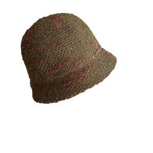 Relativity Womens Olive Tweed Bucket Hat 70% Wool 30% Acrylic With Colorful High